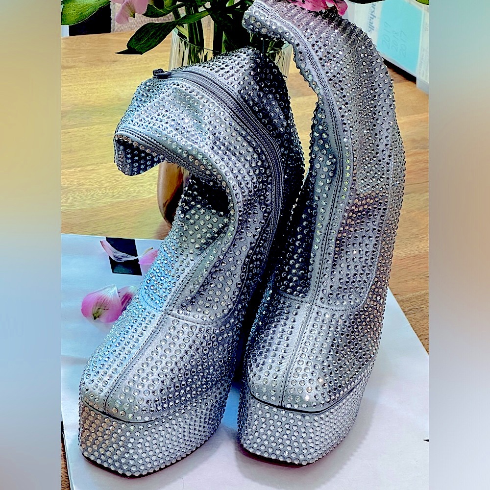 Silver Rhinestone Heeled Boots NEW W/O tags